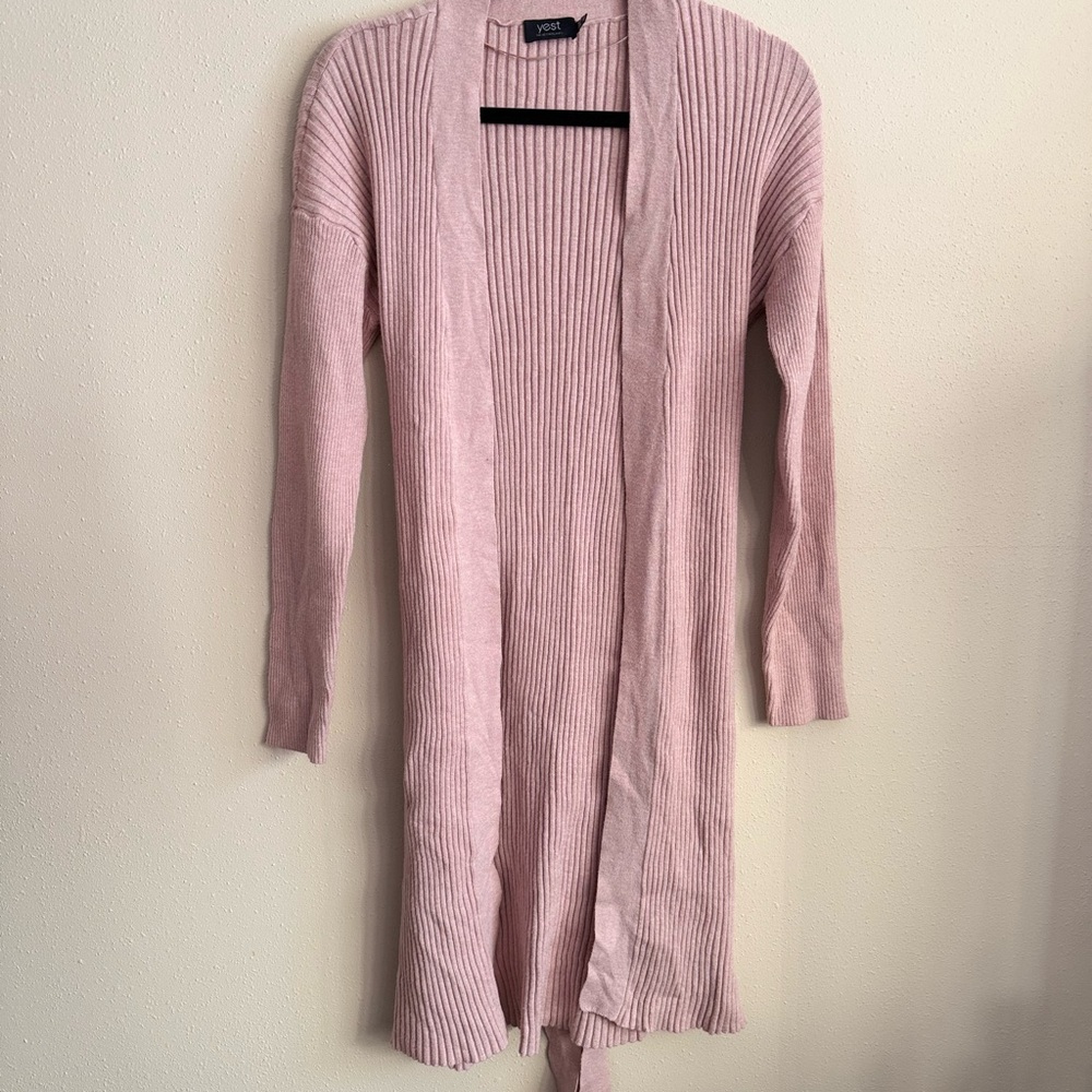 Yest Netherlands Blush Ribbed Duster Cardigan Tie Waist Longline Small
